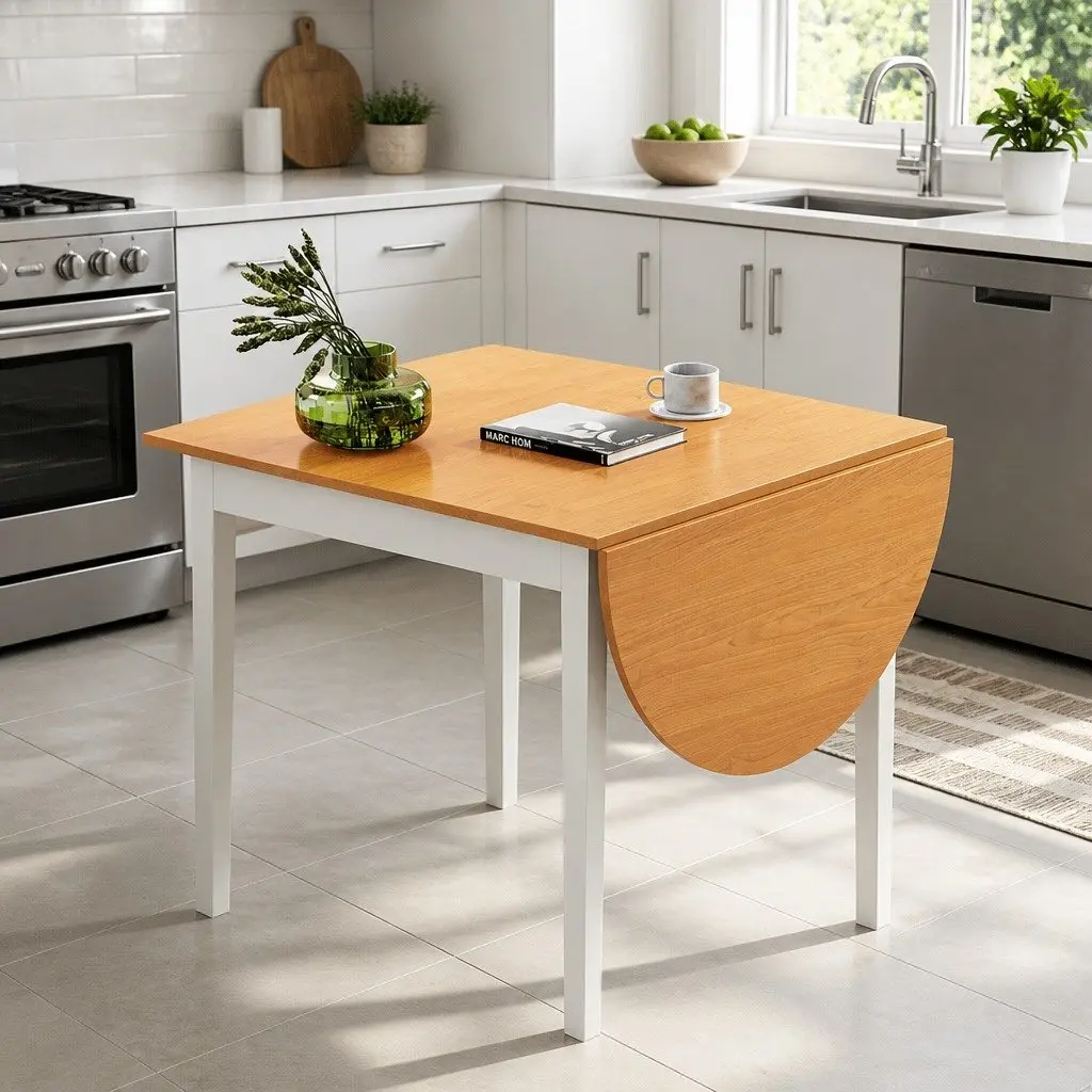 Pine Extendable Dining Table with Semi-Circle Top