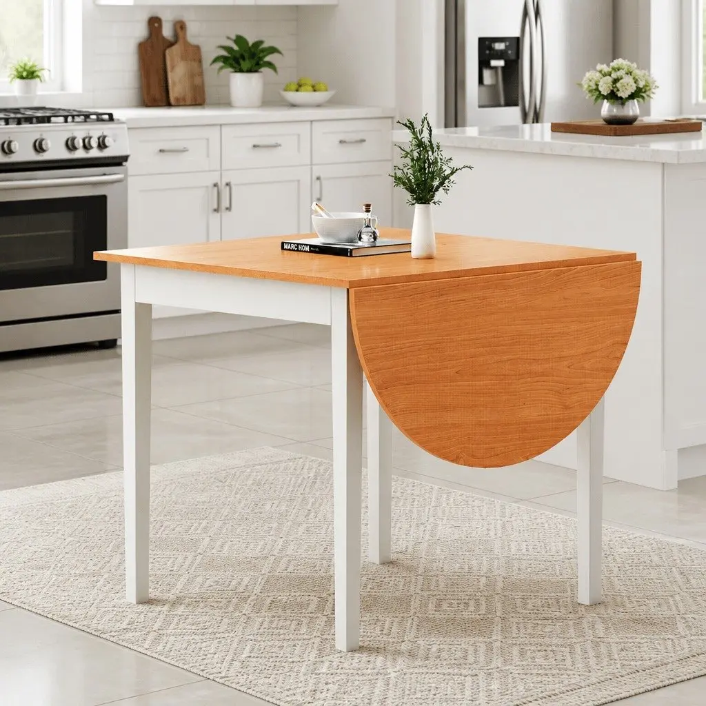 Pine Extendable Dining Table with Semi-Circle Top