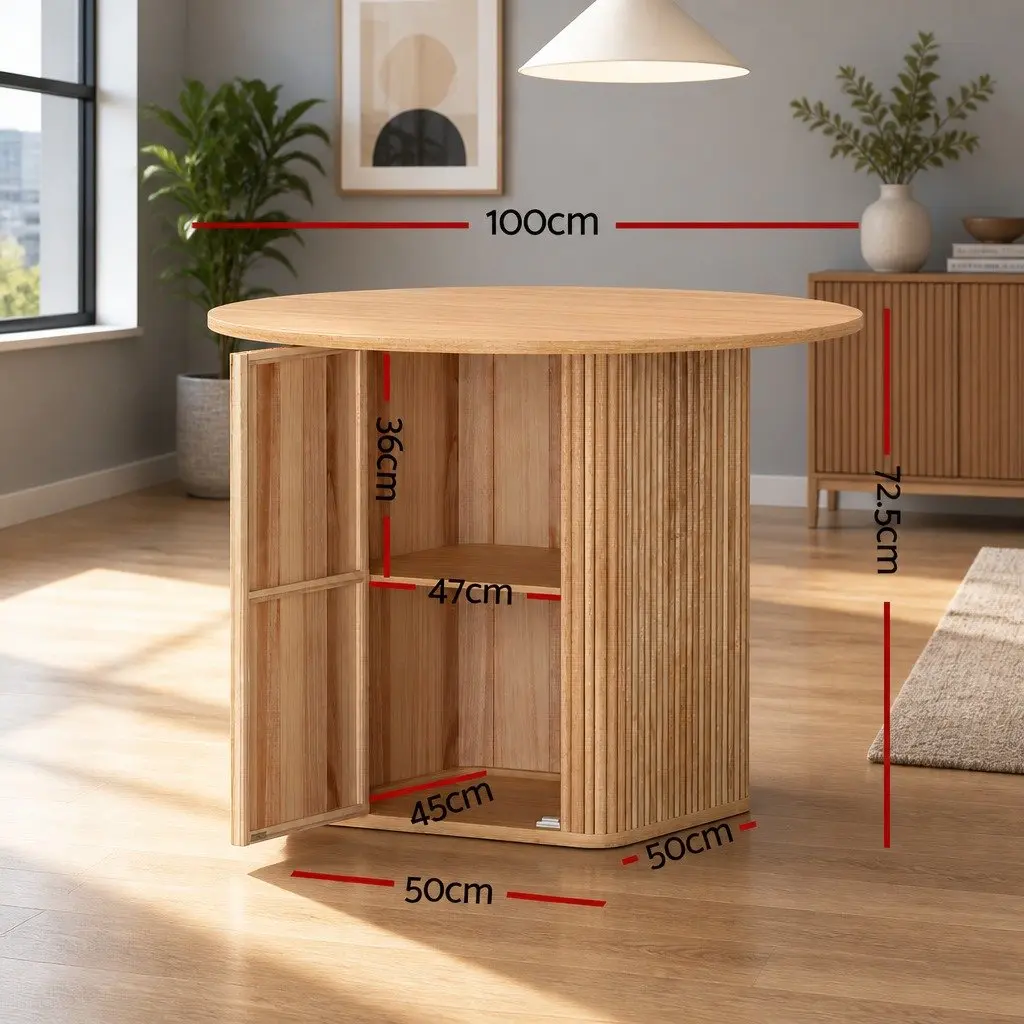 1M Pine Wood Dining Table with Storage Base