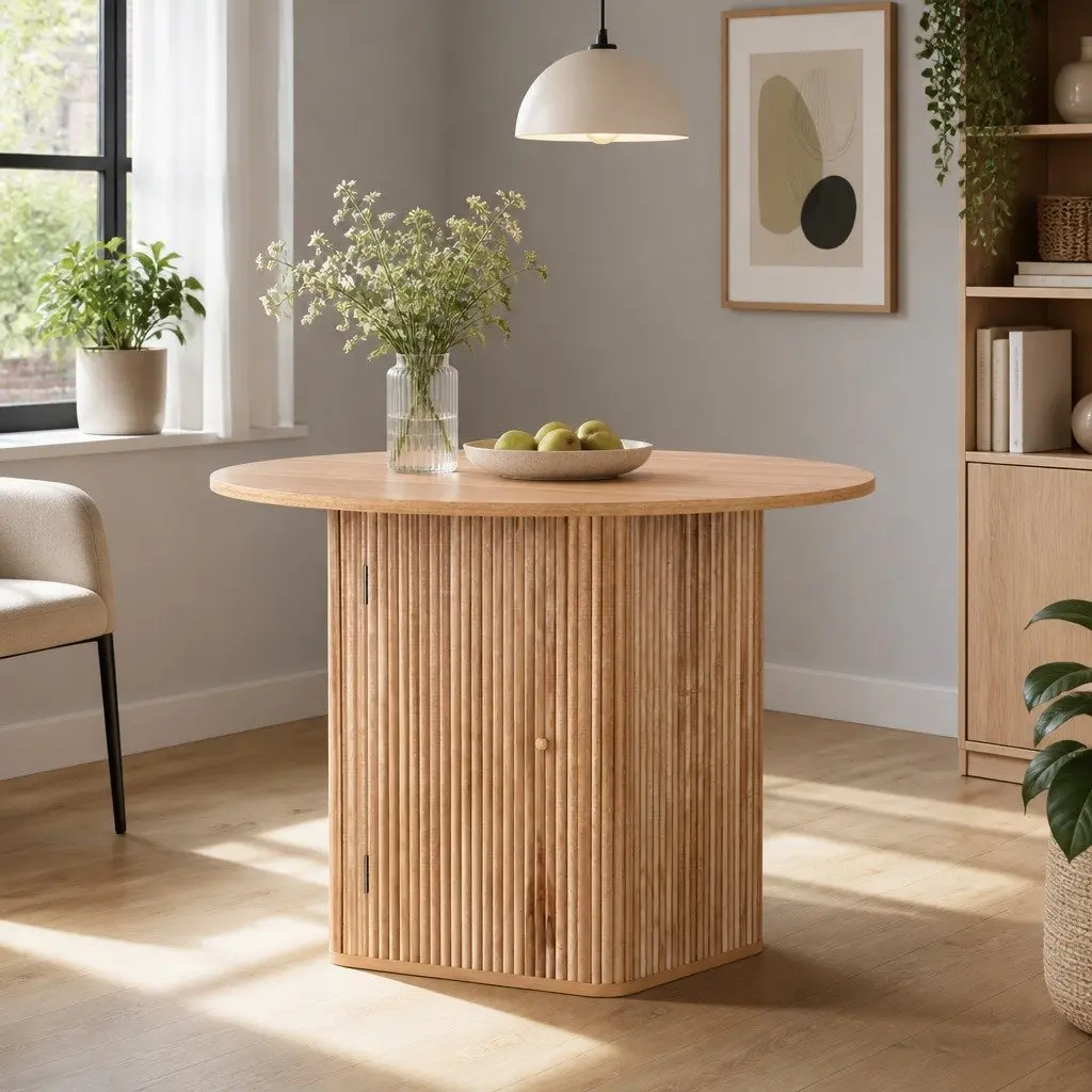 1M Pine Wood Dining Table with Storage Base
