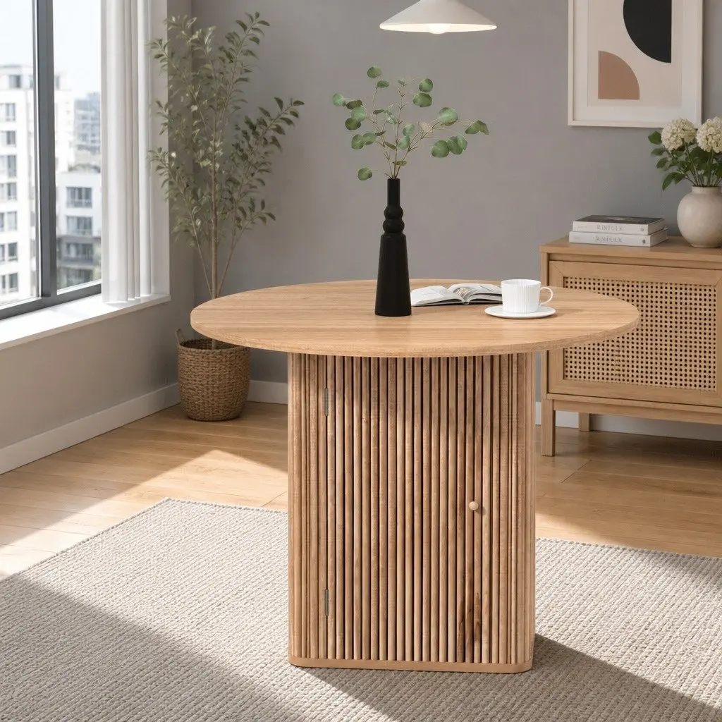 1M Pine Wood Dining Table with Storage Base
