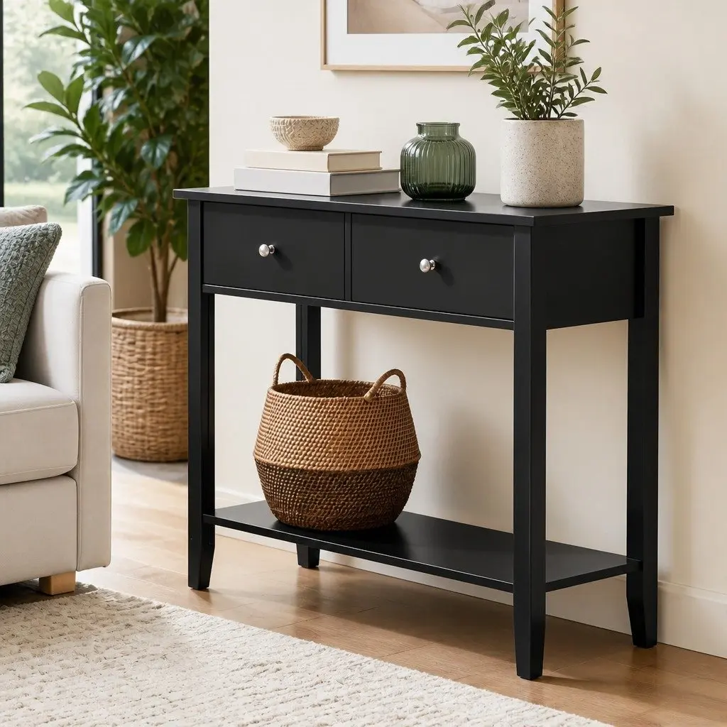 Black Console Table with Two Drawers