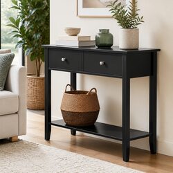 Elegant Black Console Table with Two Drawers