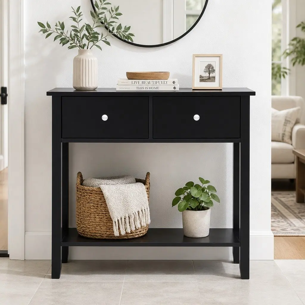 Console Table Minimalist 80CM Black E1 Particle Board MDF Metal