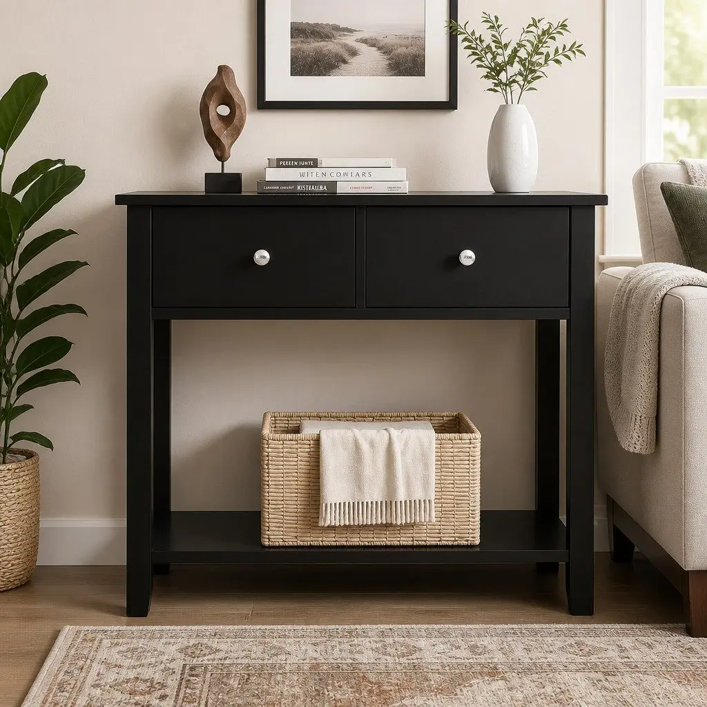 Console Table Minimalist 80CM Black E1 Particle Board MDF Metal