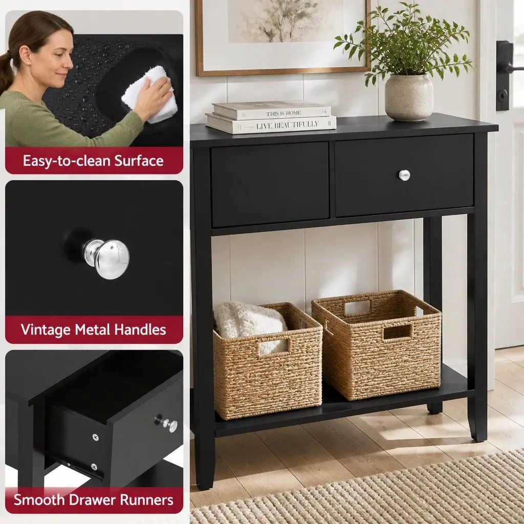 Console Table Minimalist 80CM Black E1 Particle Board MDF Metal