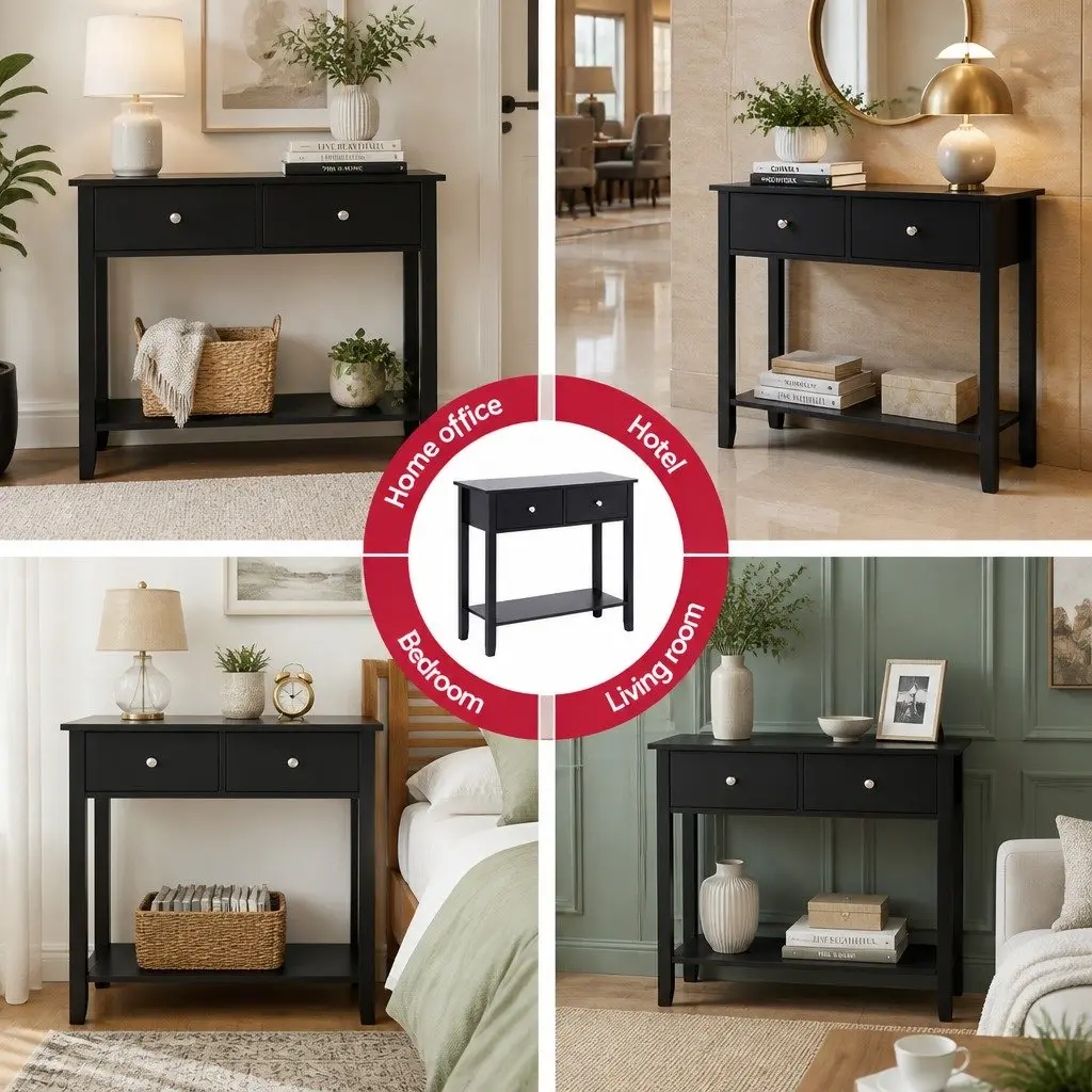 Console Table Minimalist 80CM Black E1 Particle Board MDF Metal