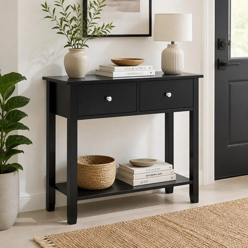 Console Table Minimalist 80CM Black E1 Particle Board MDF Metal