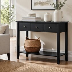 Black Console Table with 3 Drawers and Shelf