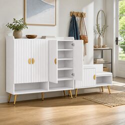 Elegant White Shoe Cabinet Bench Set with Adjustable Shelves