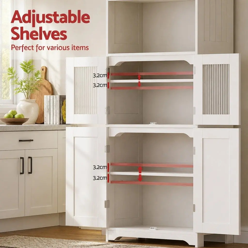 Buffet Sideboard Cabinet White 60cm x 30cm x 160cm Particle Board with Frosted Glass and Shaker Slatted Doors Set of 2