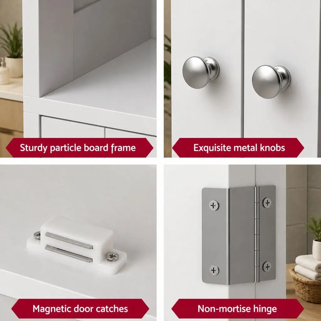 Buffet Sideboard Cabinet White 60cm x 30cm x 160cm Particle Board with Frosted Glass and Shaker Slatted Doors Set of 2
