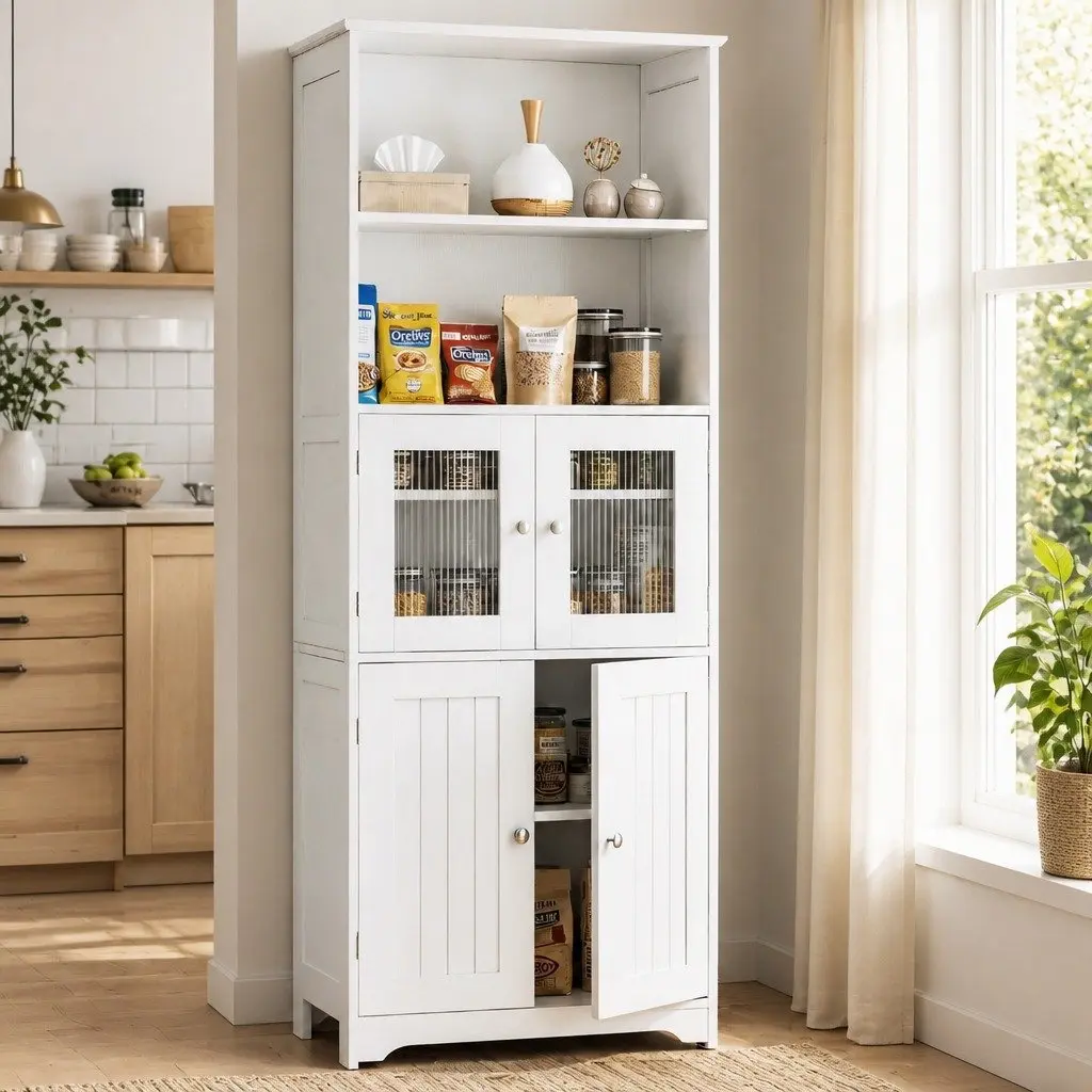 Buffet Sideboard Cabinet White 160cm Particle Board MDF Frosted Glass