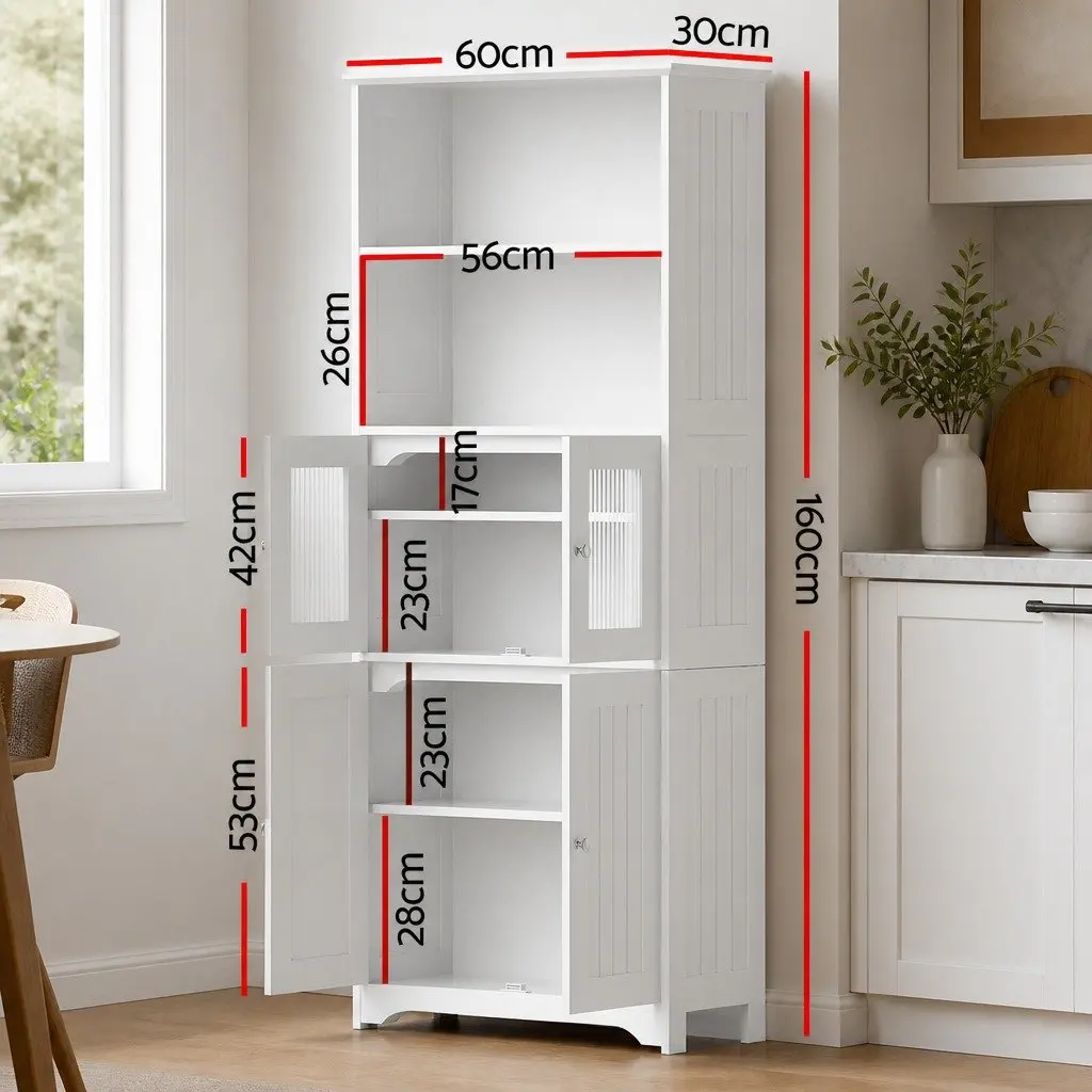 Buffet Sideboard Cabinet White 160cm Particle Board MDF Frosted Glass