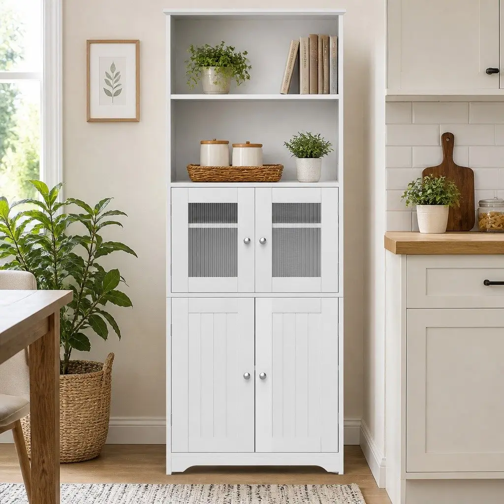 Buffet Sideboard Cabinet White 160cm Particle Board MDF Frosted Glass