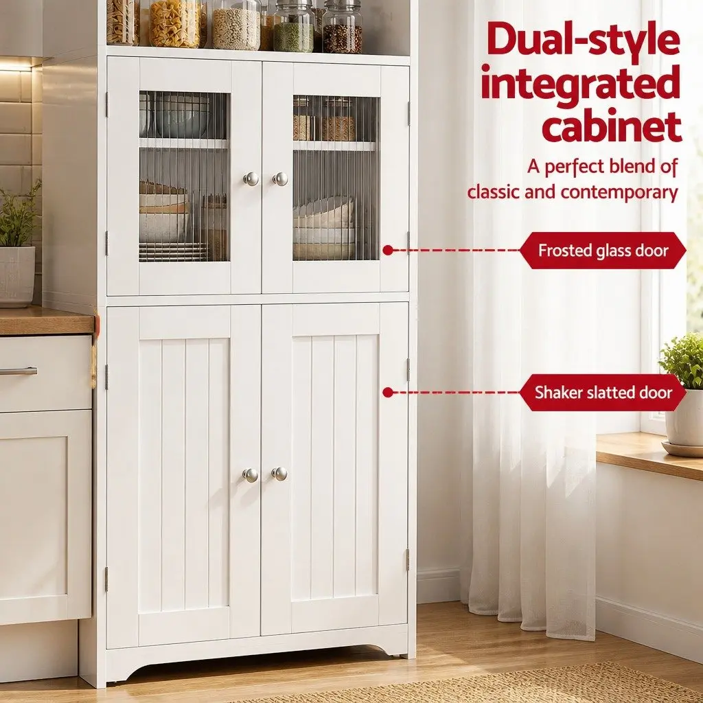 Buffet Sideboard Cabinet White 160cm Particle Board MDF Frosted Glass