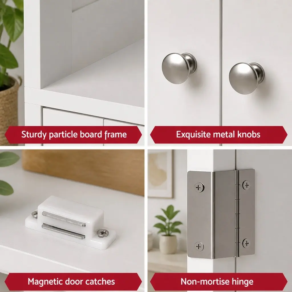 Buffet Sideboard Cabinet White 160cm Particle Board MDF Frosted Glass