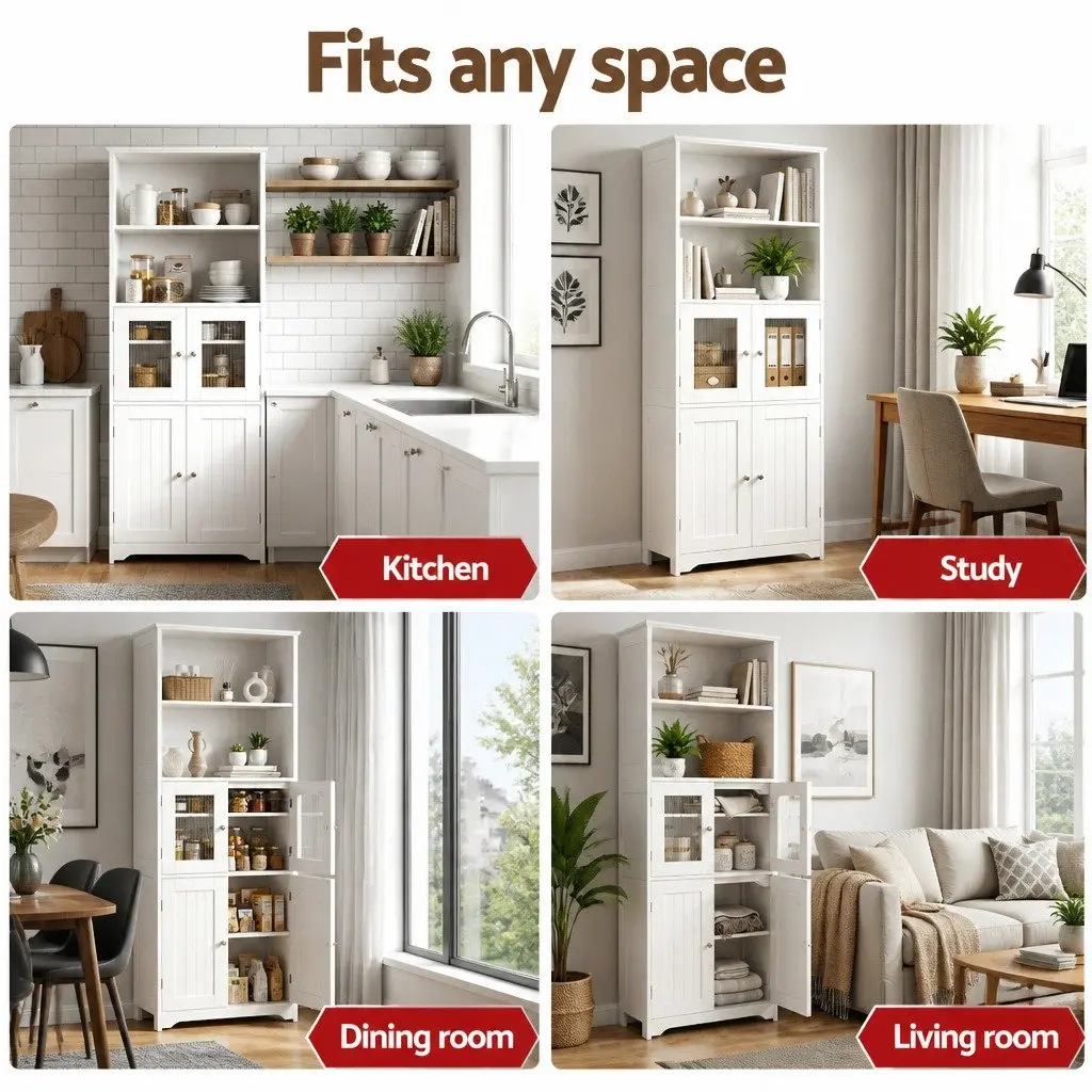 Buffet Sideboard Cabinet White 160cm Particle Board MDF Frosted Glass