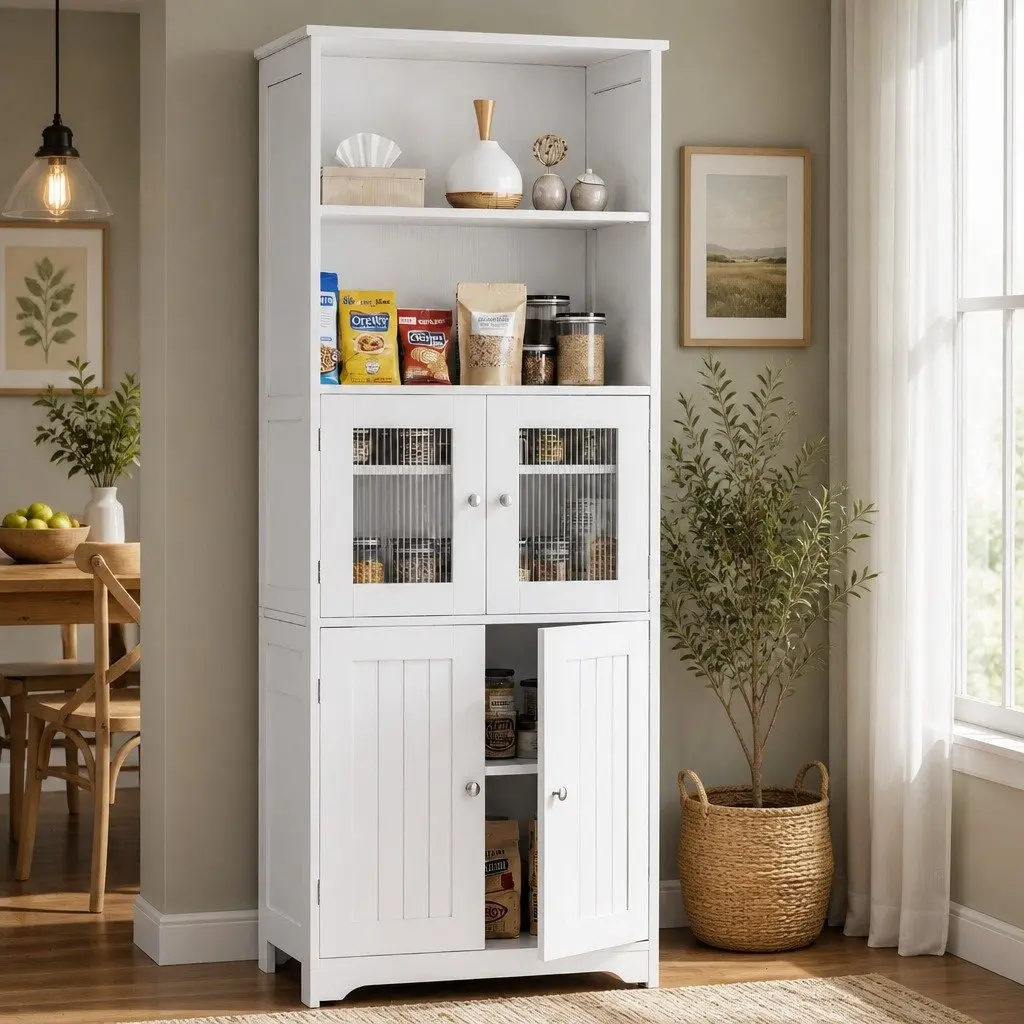 Buffet Sideboard Cabinet White 160cm Particle Board MDF Frosted Glass