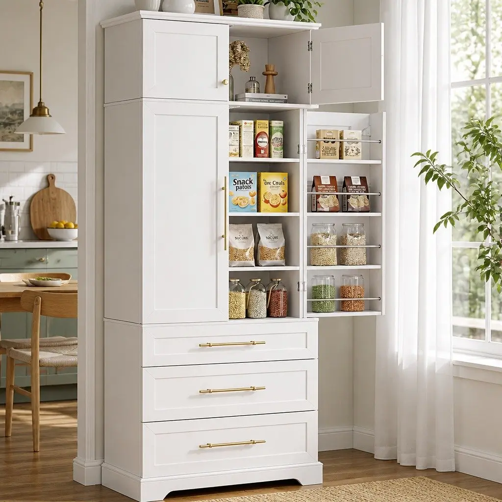 Buffet Sideboard Cabinet White Hamptons Style 80cm x 40cm x 200cm Particle Board and MDF