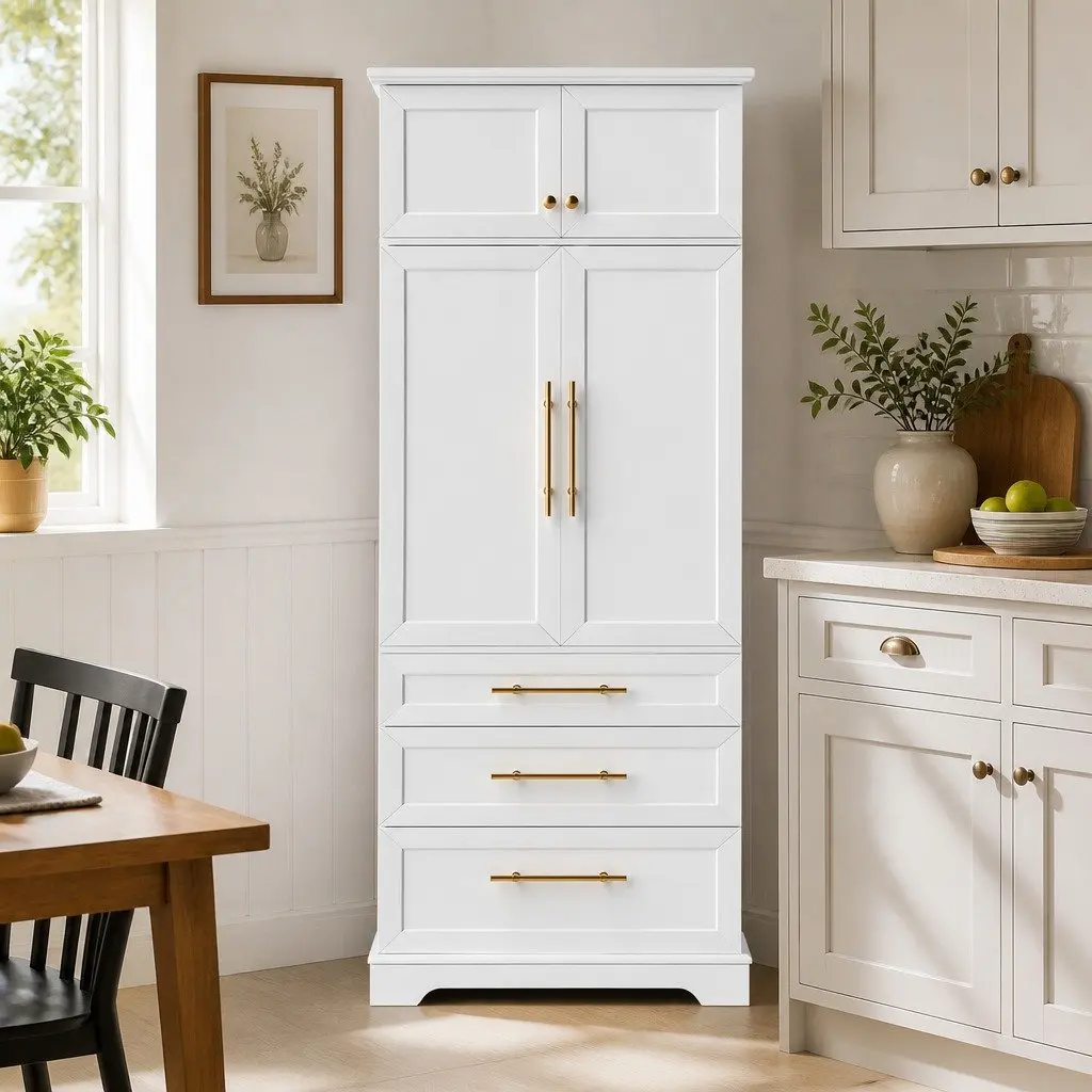 Buffet Sideboard Cabinet White Hamptons Style 80cm x 40cm x 200cm Particle Board and MDF