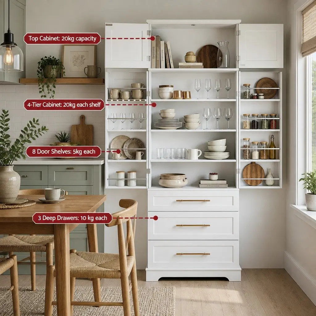 Buffet Sideboard Cabinet White Hamptons Style 80cm x 40cm x 200cm Particle Board and MDF