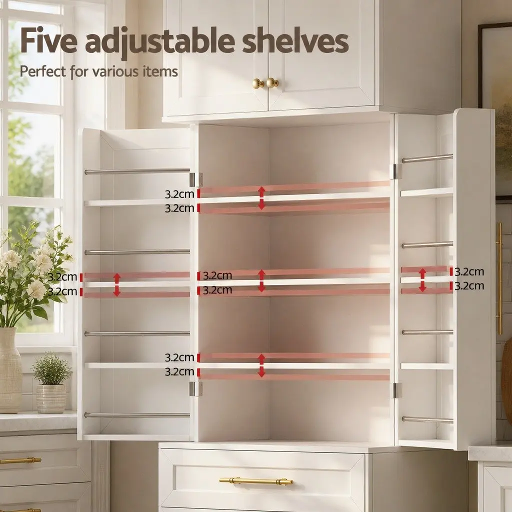 Buffet Sideboard Cabinet White Hamptons Style 80cm x 40cm x 200cm Particle Board and MDF