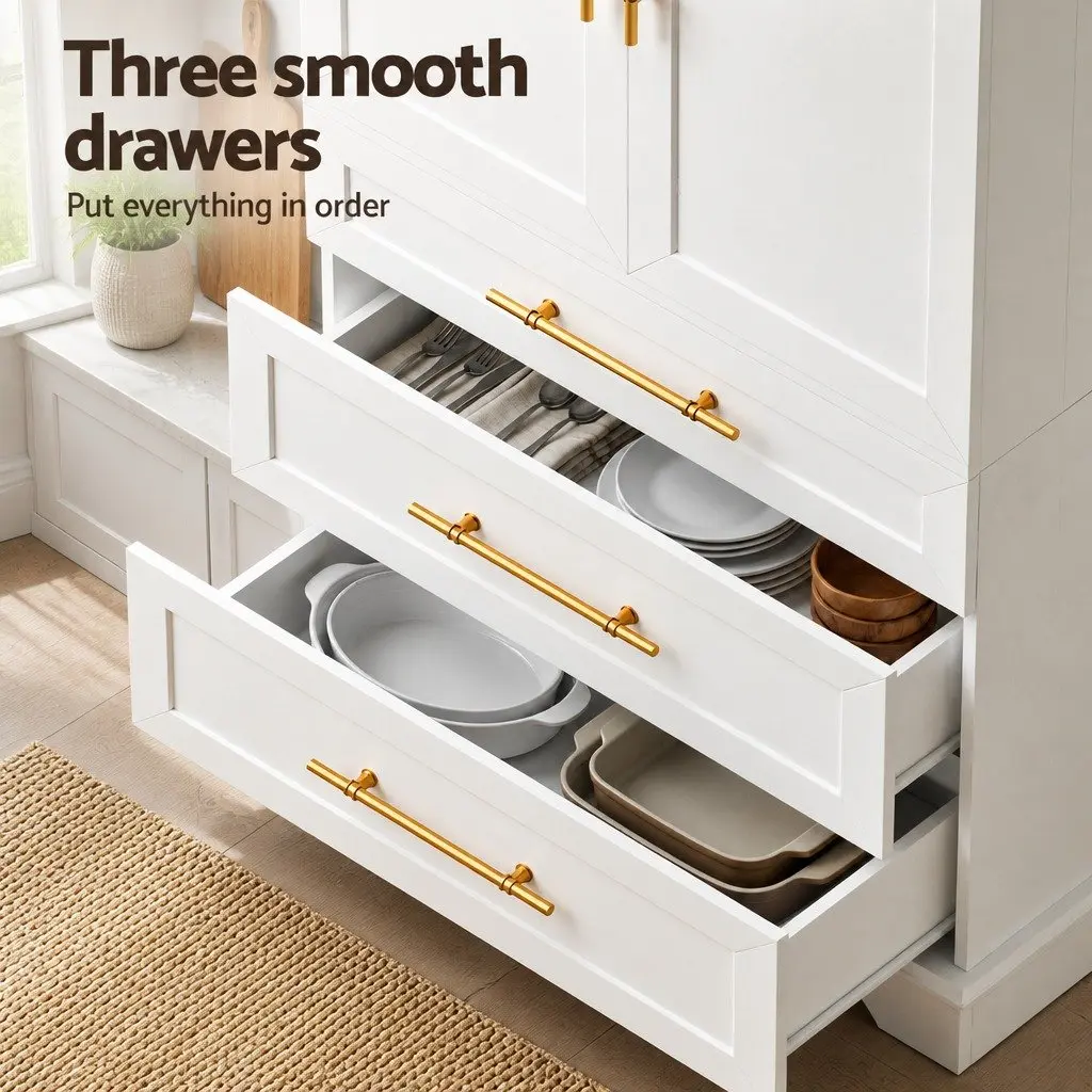 Buffet Sideboard Cabinet White Hamptons Style 80cm x 40cm x 200cm Particle Board and MDF