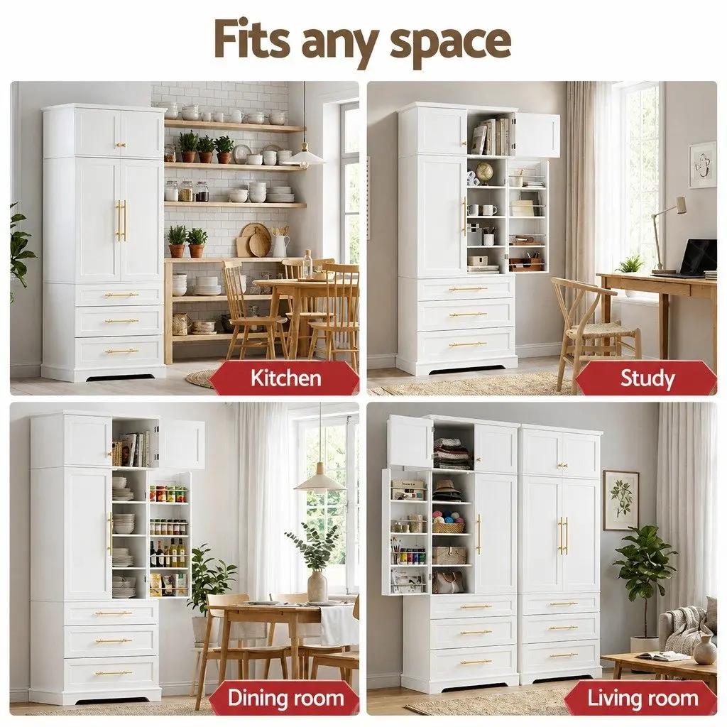 Buffet Sideboard Cabinet White Hamptons Style 80cm x 40cm x 200cm Particle Board and MDF