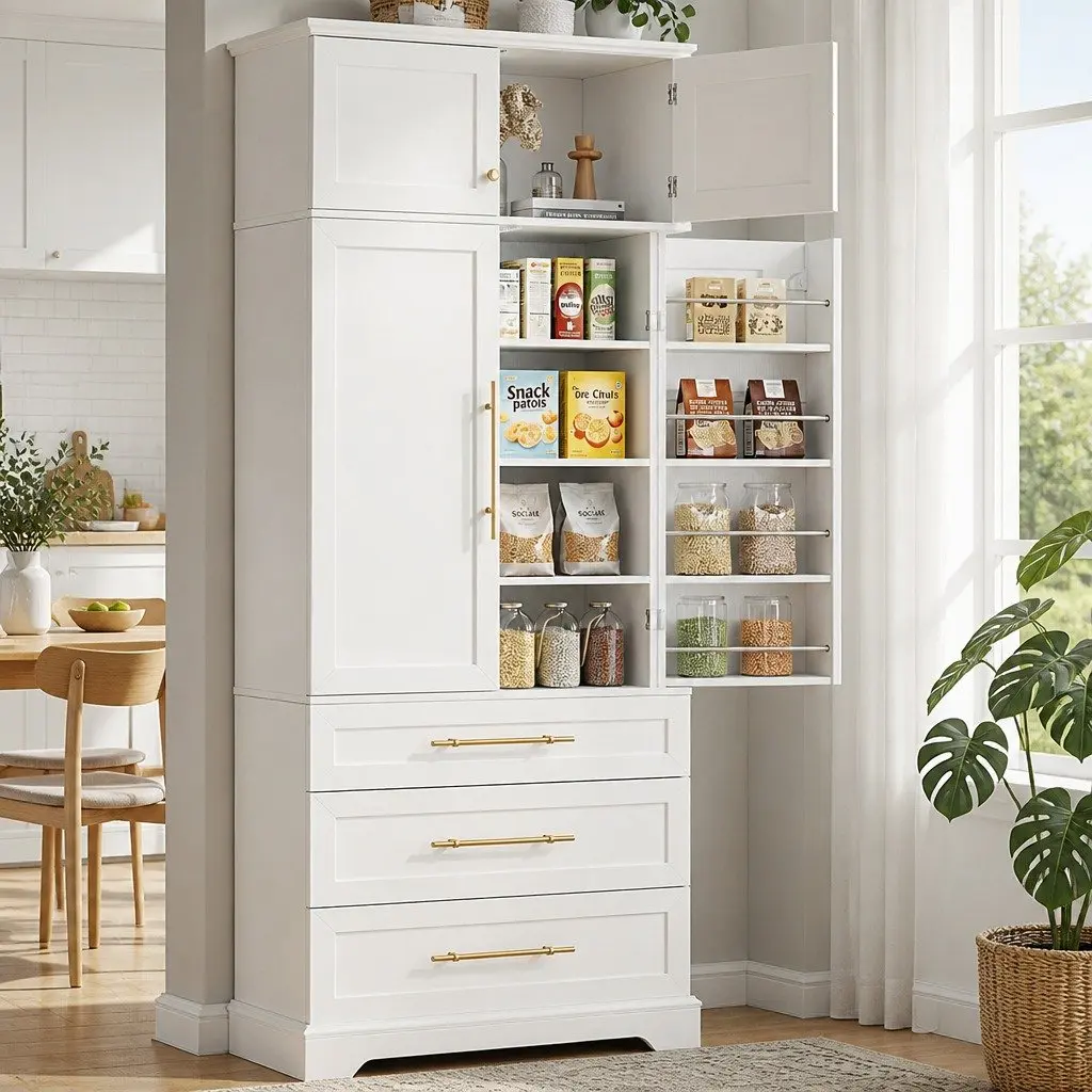 Buffet Sideboard Cabinet White Hamptons Style 80cm x 40cm x 200cm Particle Board and MDF