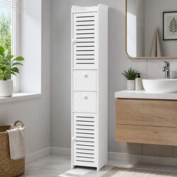 White Slim Corner Bathroom Storage Cabinet