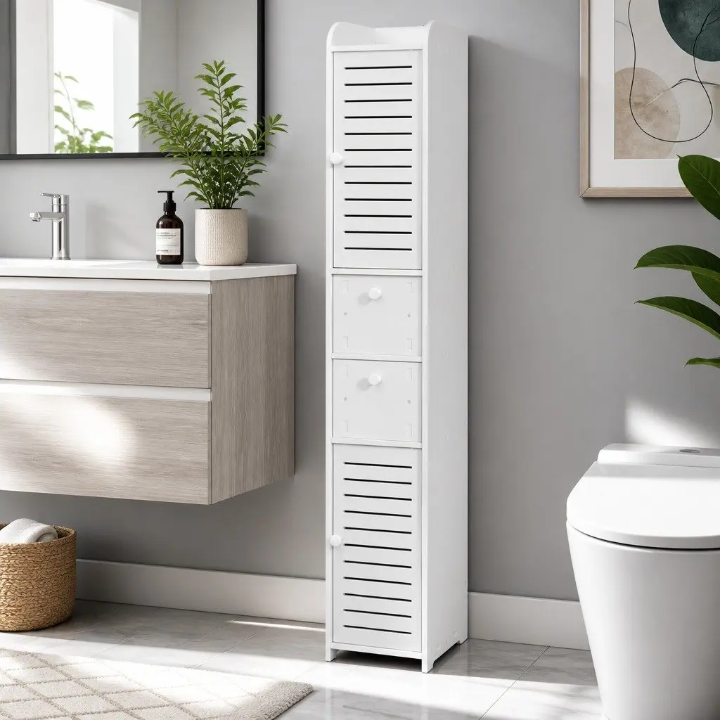 Bathroom Storage Cabinet White Slim Corner Laundry Wood Plastic Board