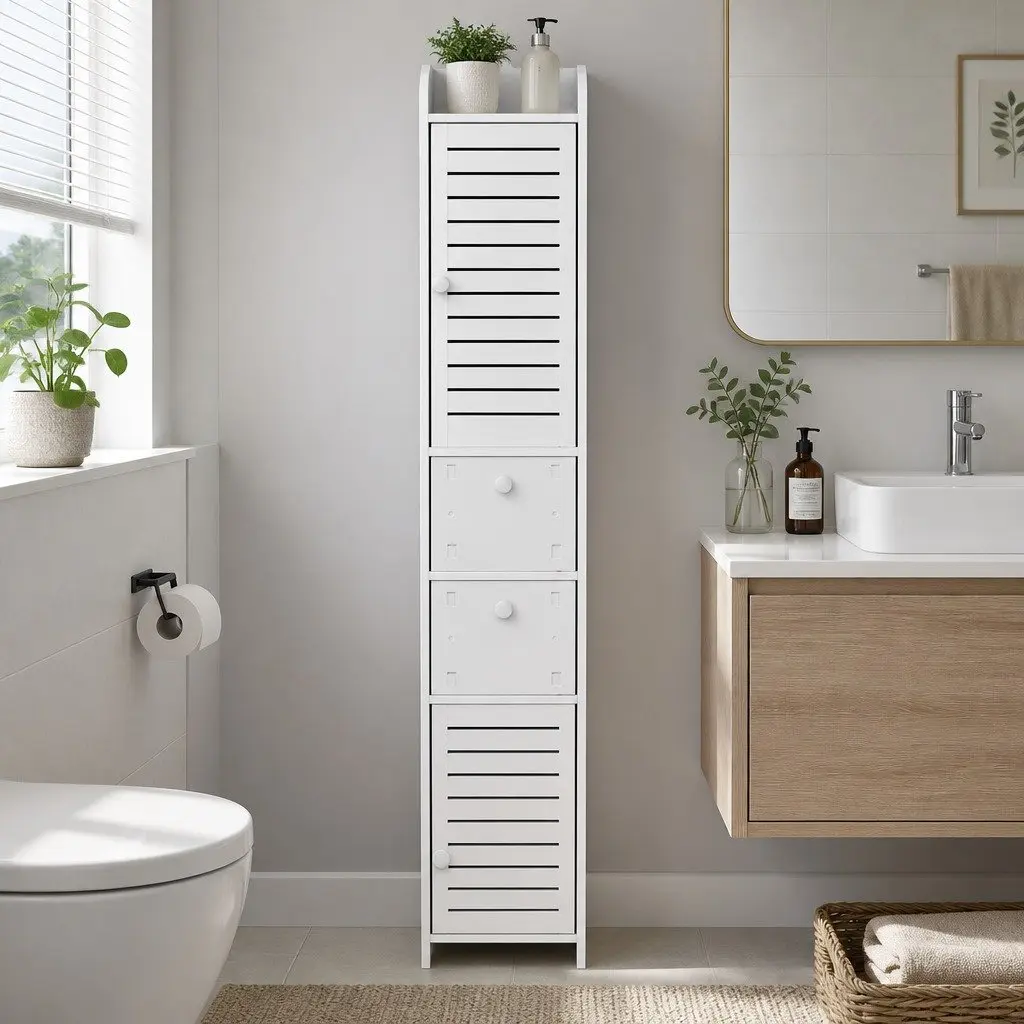 Bathroom Storage Cabinet White Slim Corner Laundry Wood Plastic Board