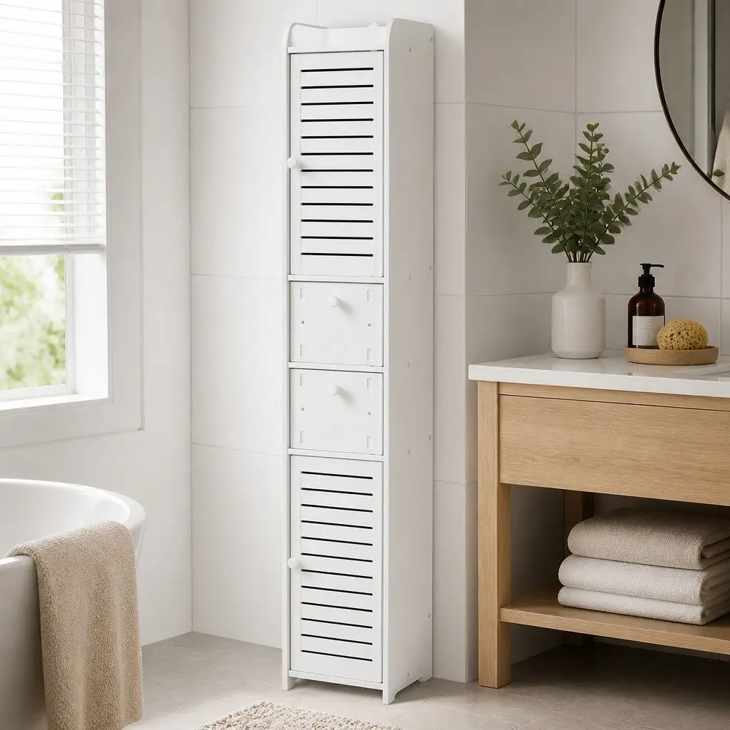 White Bathroom Storage Cabinet with 2 Drawers