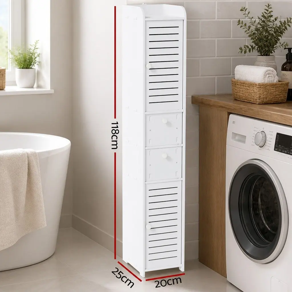 Bathroom Storage Cabinet White 2X Tallboy Cupboard Drawers Wood Plastic Board