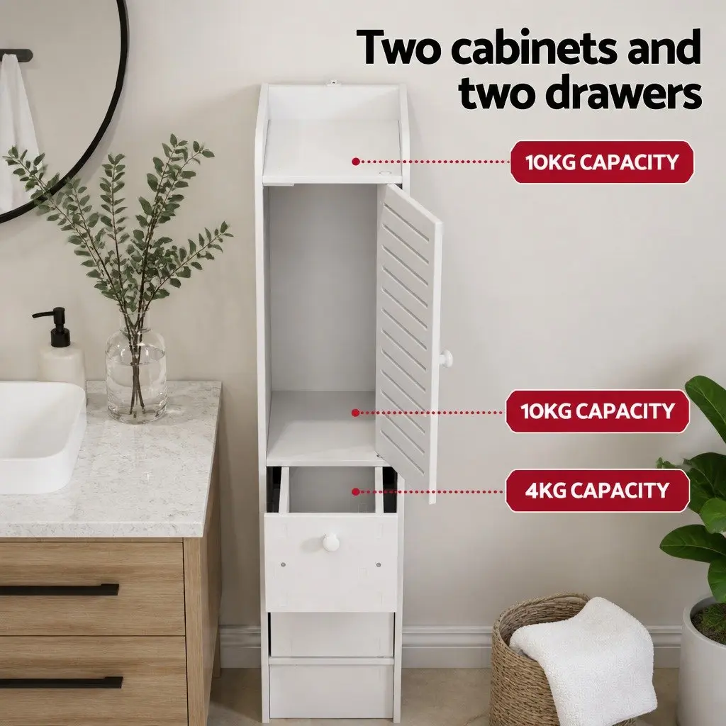 Bathroom Storage Cabinet White 2X Tallboy Cupboard Drawers Wood Plastic Board