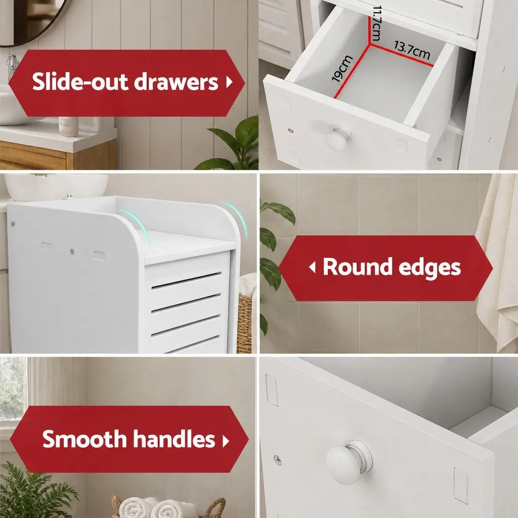 Bathroom Storage Cabinet White 2X Tallboy Cupboard Drawers Wood Plastic Board