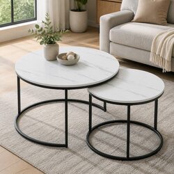 Charming Nesting Coffee Table Set of 2 in Marble Effect
