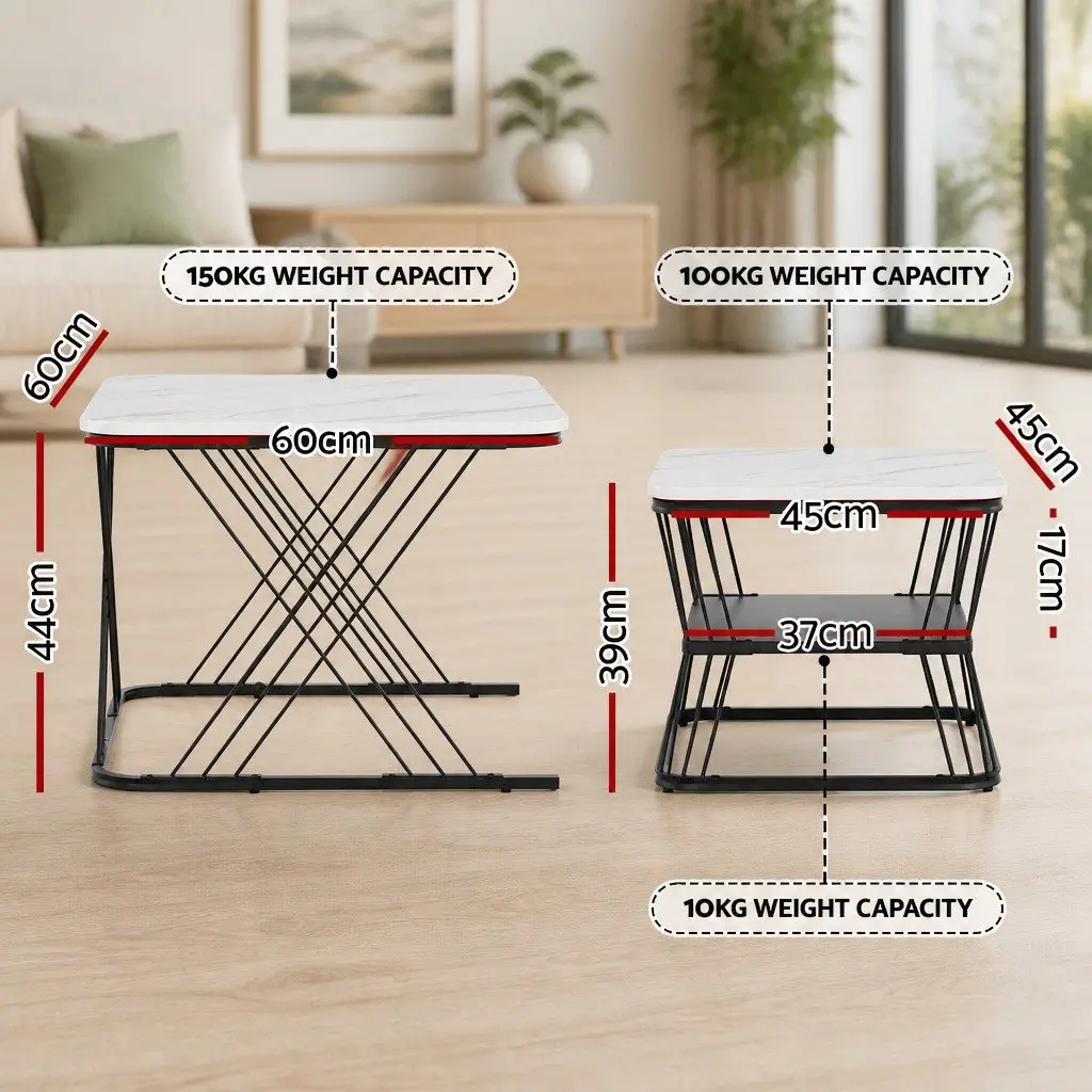 Nesting Coffee Table Set of 2 with Marble Finish
