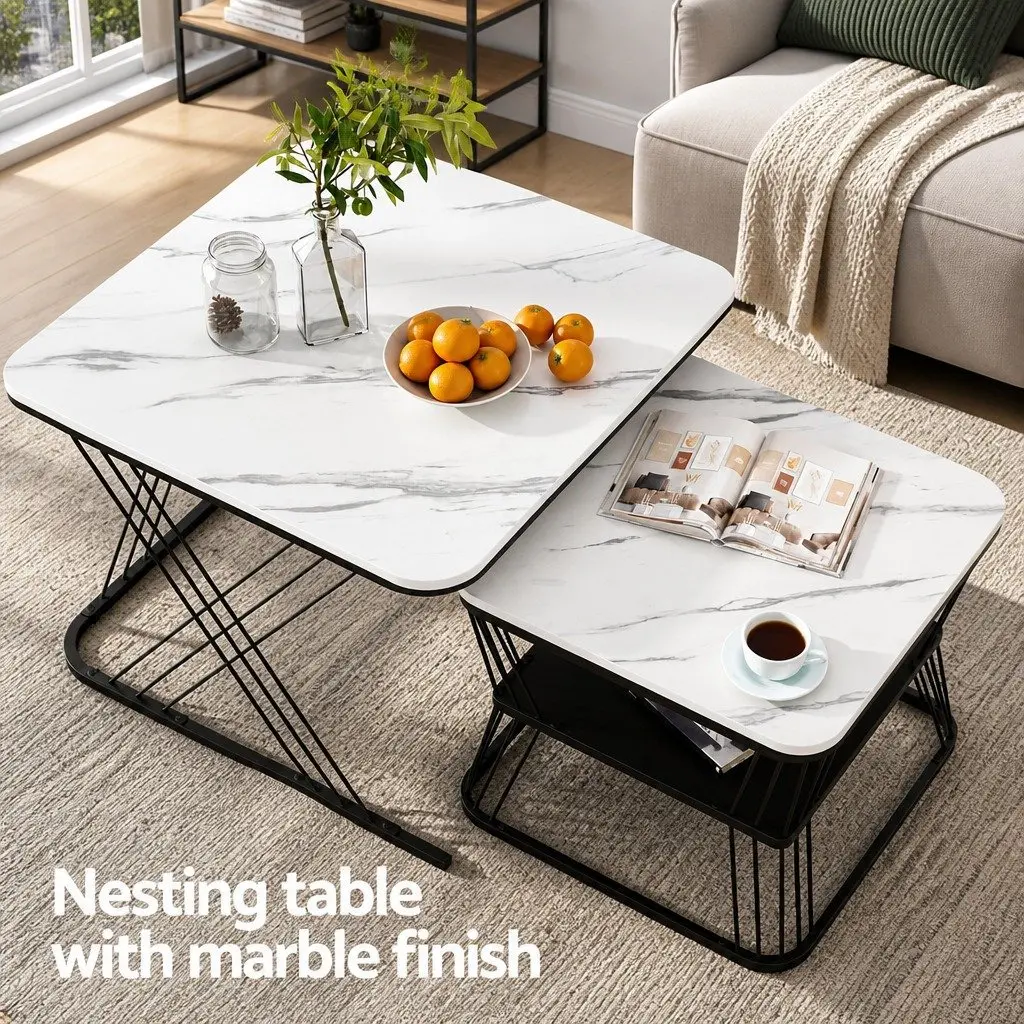 Nesting Coffee Table Set of 2 with Marble Finish