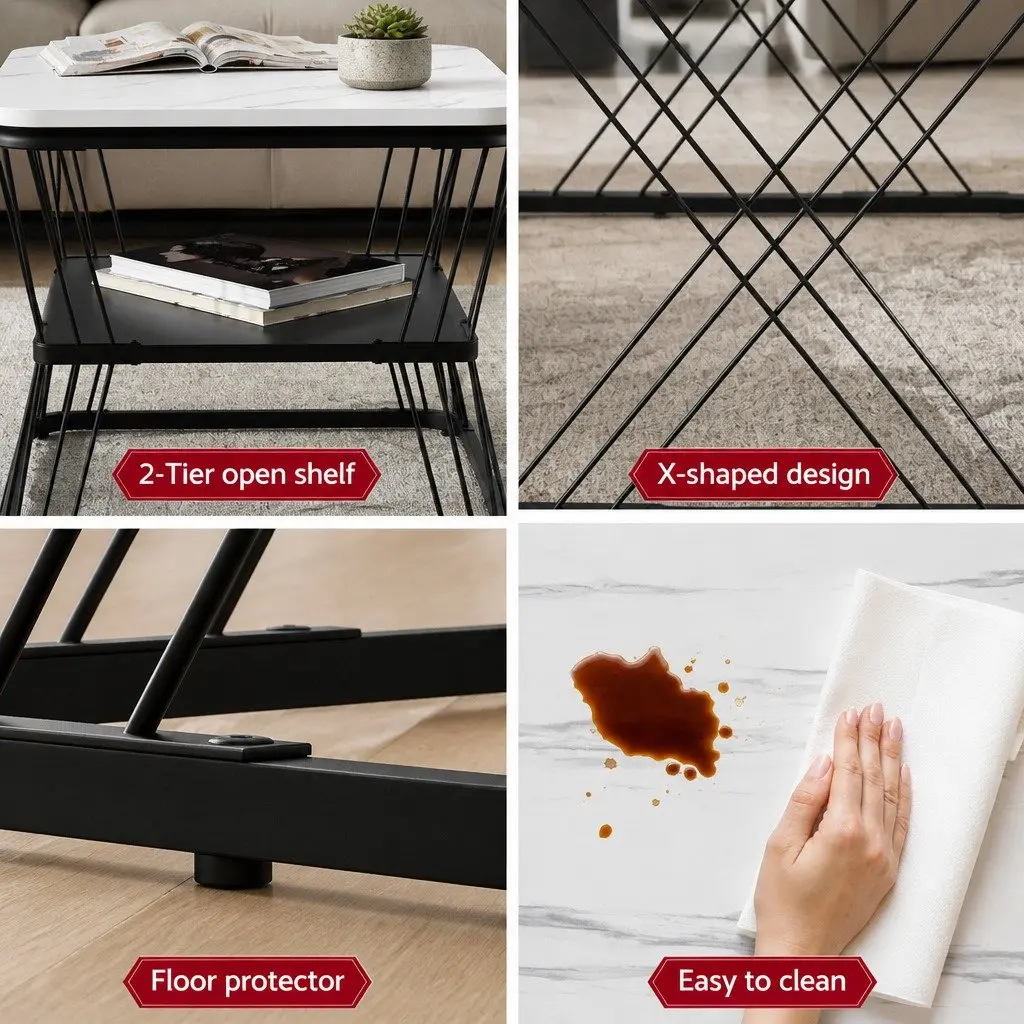 Nesting Coffee Table Set of 2 with Marble Finish