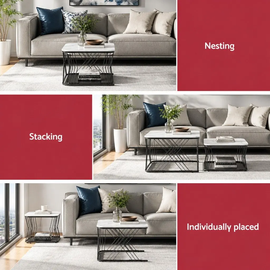 Nesting Coffee Table Set of 2 with Marble Finish