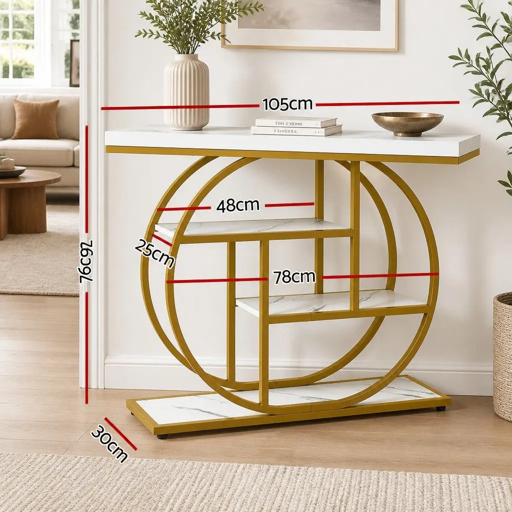 White Gold Console Table with 4 Open Shelves