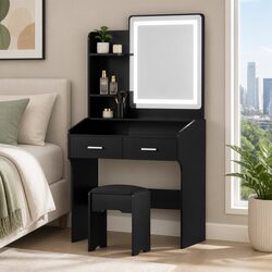 Black Vanity Dressing Table Set with LED Makeup Mirror