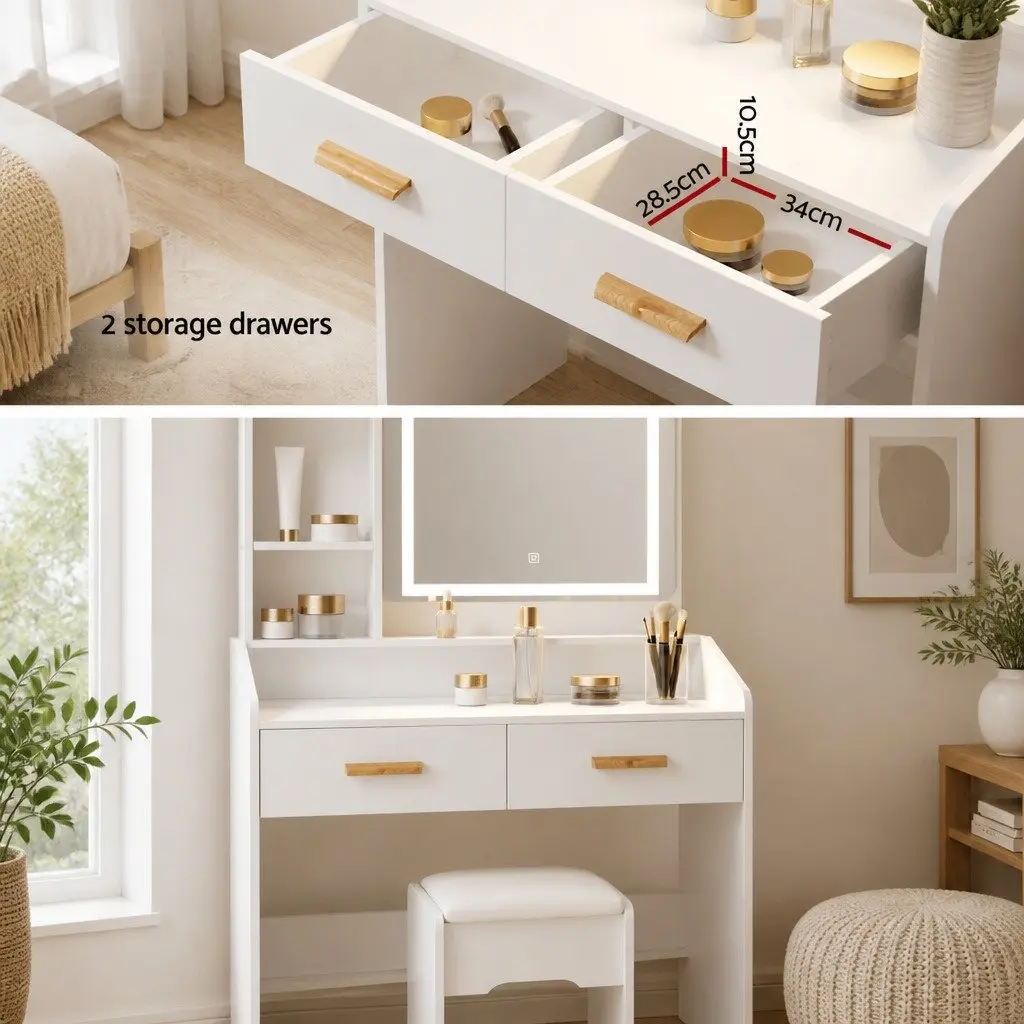 Dressing Table Set White Makeup Vanity Desk Hollywood Mirror LED with Stool