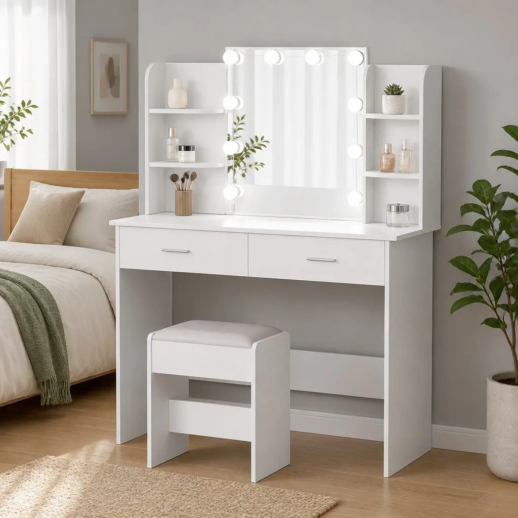 Hollywood Dressing Table Set with Stool
