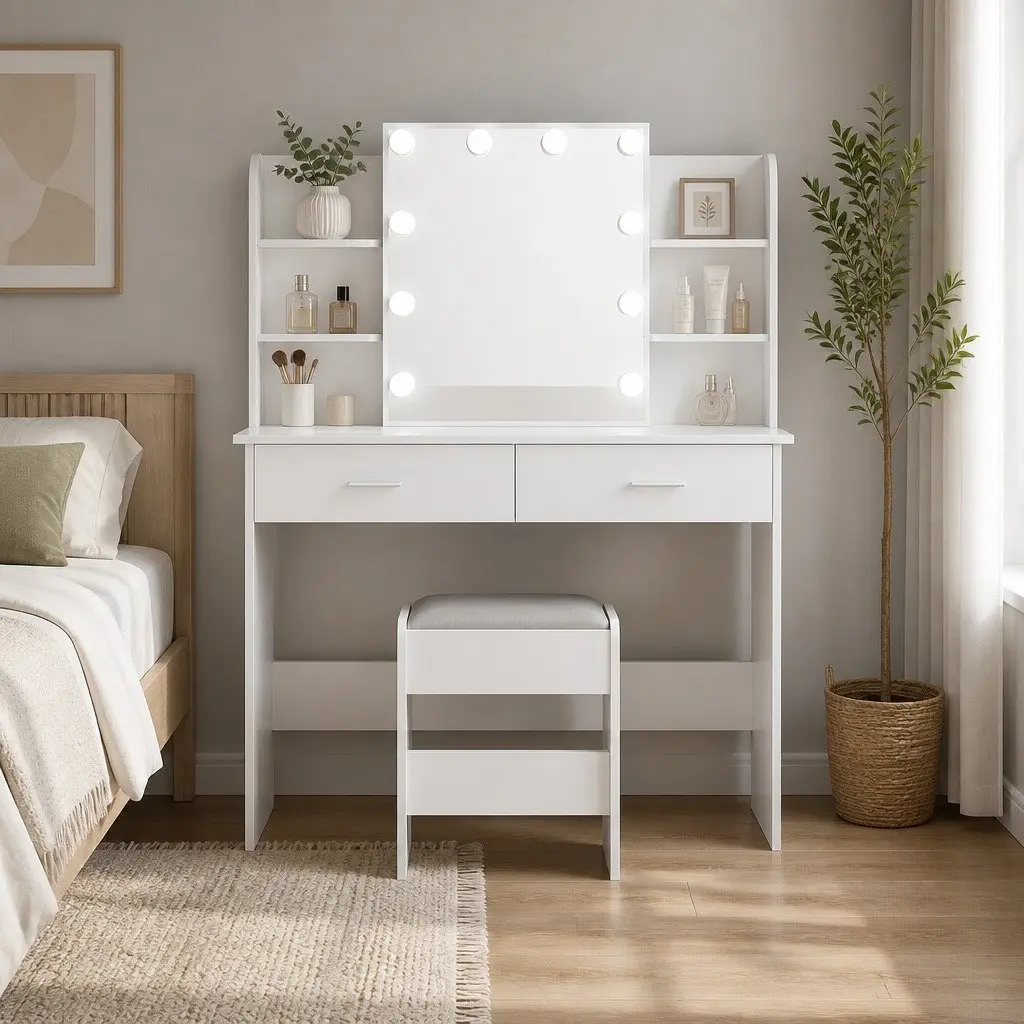 Hollywood Dressing Table Set with Stool