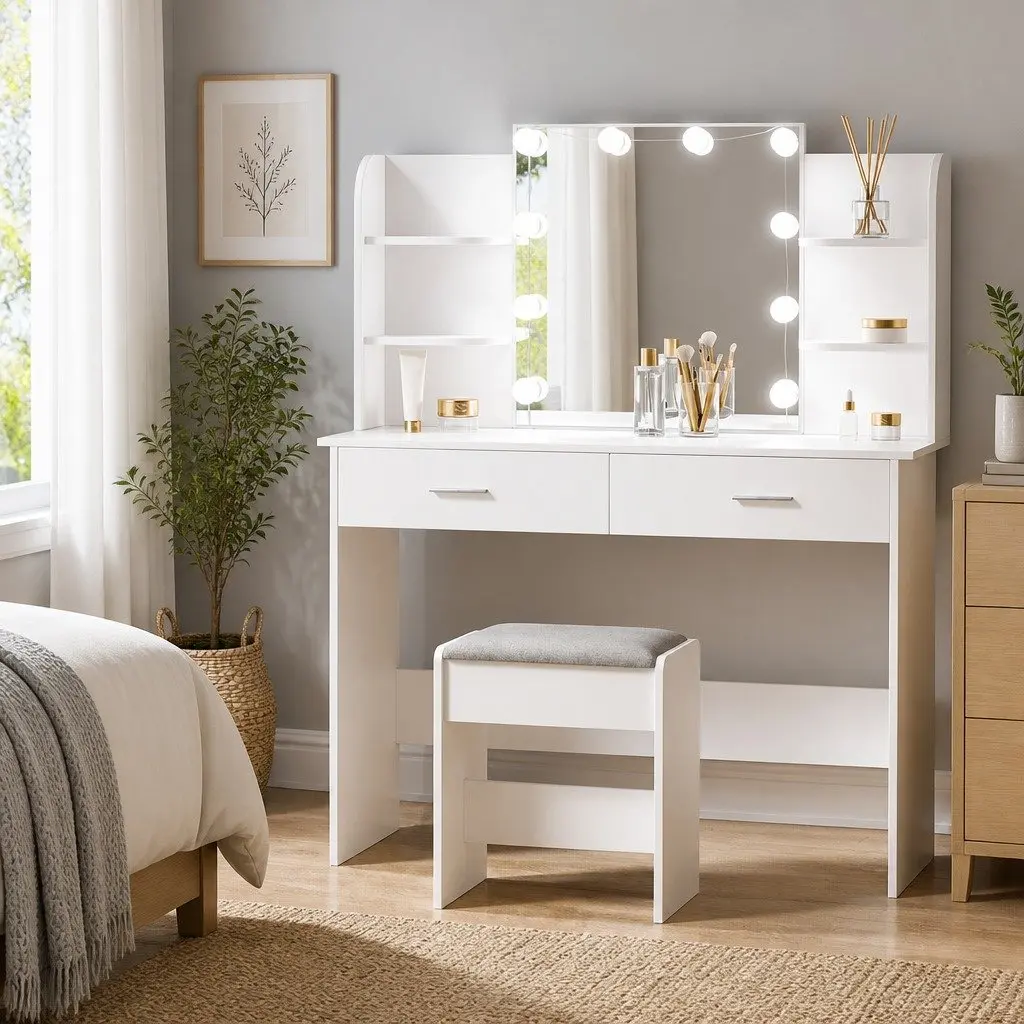 Hollywood Dressing Table Set with Stool