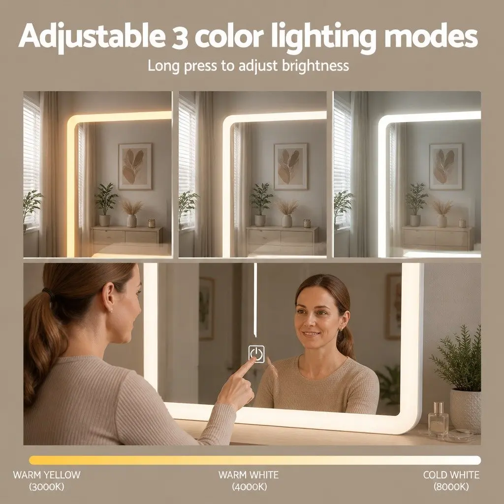 Dressing Table Vanity Desk Set White with Stool LED Lights Makeup Mirror 80cm W x 36cm D x 131cm H