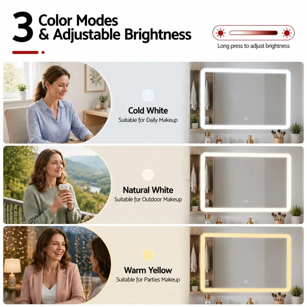 L-Shaped Dressing Table with LED Mirror